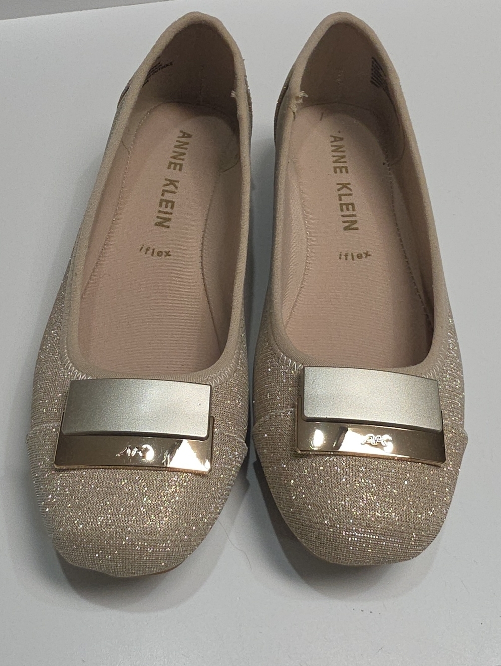 Anne Klein iFlex Ulivera/Akuna Ballet Flats - Platinum Shimmer Mesh - SIZE 6.5